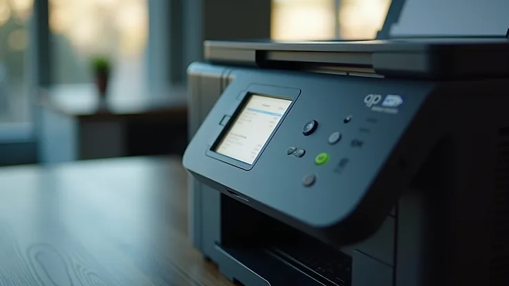 Close-up view of HP printer setup process